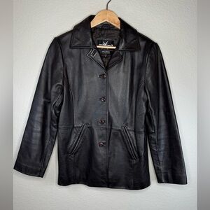 Wilsons Leather Maxima Women's Black Leather Trench Coat Jacket Size Small